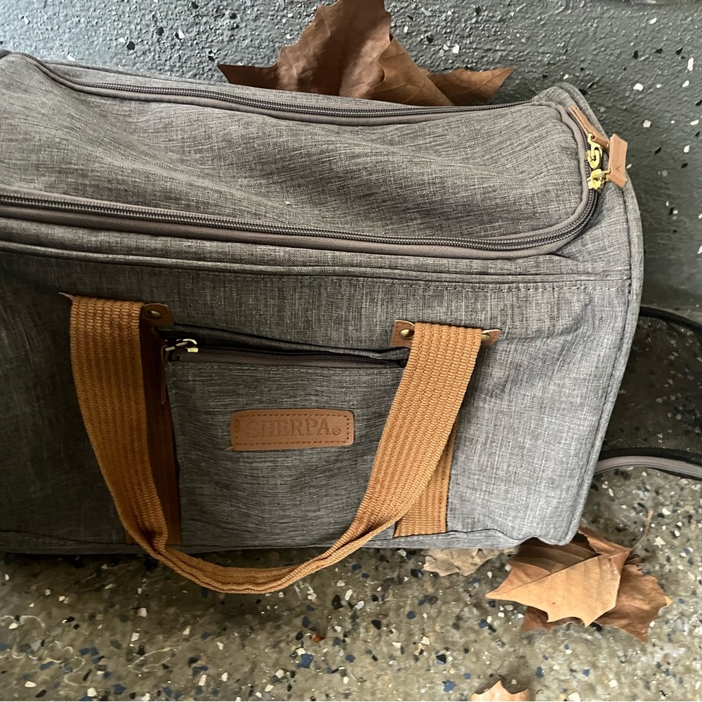 Dog Sherpa zipper top side Stylish Gray Tan Pet Carrier Bag car luggage - Picture 4 of 5